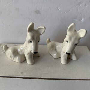 VINTAGE WHITE SCOTTIE DOG CERAMIC FIGURINES  6" TALL BY 4.5" WIDE